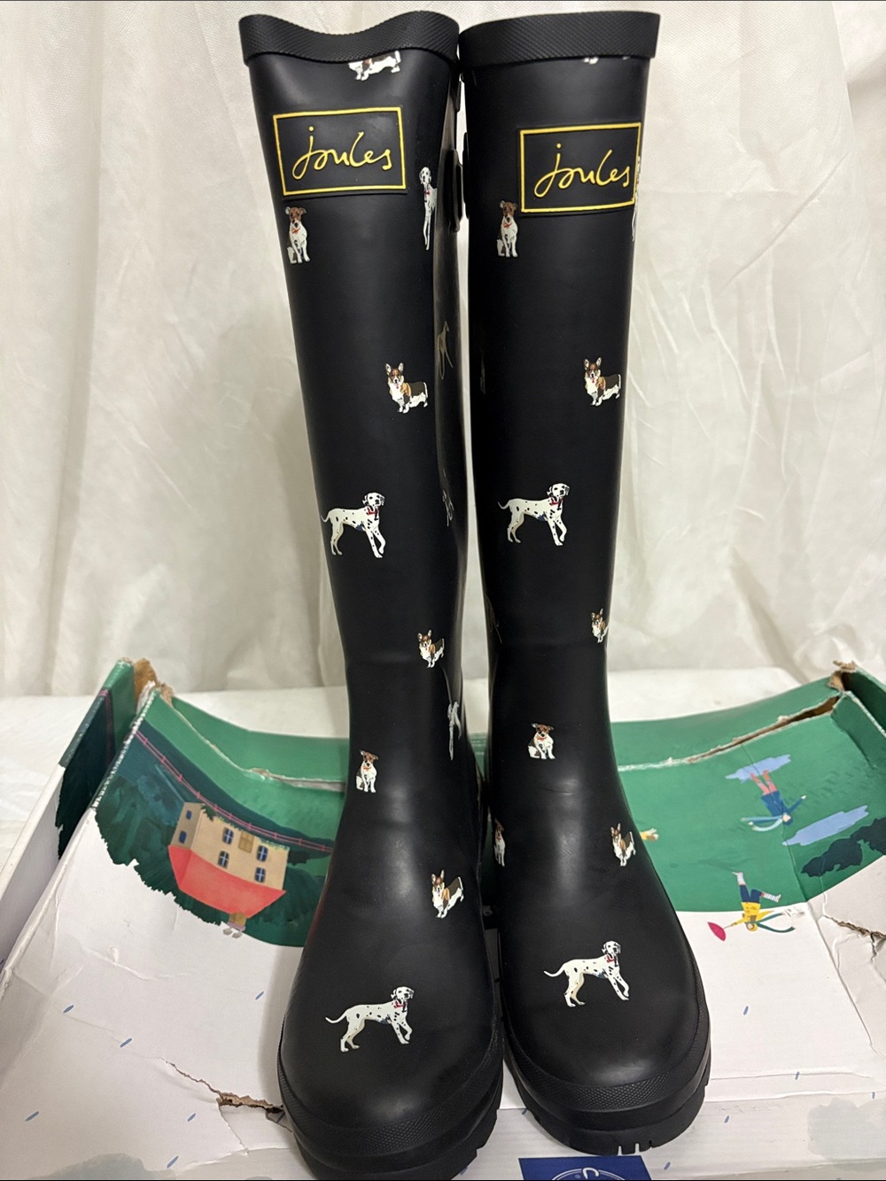Joules Dog Print Tall Rain Boots size US 8 NWT